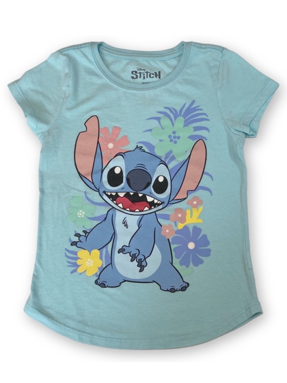 Disney Girl’s Medium Lilo & Stitch Turquoise Stitch Graphic Short Sleeve T-Shirt
